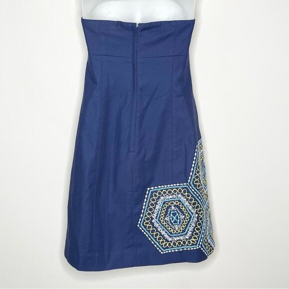 LILLY PULITZER Bowen Navy Blue Comb Get It Embroidered Strapless Dress Size 0 - Picture 3 of 7